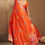 Unequalled Orange Pure Zari Weaving Banarasi Silk Saree With Sonorous Blouse Piece