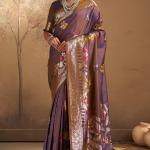 Resplendent Purple Pure Zari Weaving Banarasi Silk Saree With Scintilla Blouse Piece