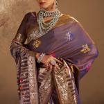 Resplendent Purple Pure Zari Weaving Banarasi Silk Saree With Scintilla Blouse Piece