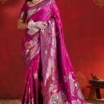 Most Stunning Magenta Pure Zari Weaving Banarasi Silk Saree With Outstanding Blouse Piece