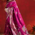 Most Stunning Magenta Pure Zari Weaving Banarasi Silk Saree With Outstanding Blouse Piece
