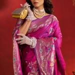 Most Stunning Magenta Pure Zari Weaving Banarasi Silk Saree With Outstanding Blouse Piece