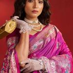 Most Stunning Magenta Pure Zari Weaving Banarasi Silk Saree With Outstanding Blouse Piece
