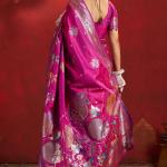 Most Stunning Magenta Pure Zari Weaving Banarasi Silk Saree With Outstanding Blouse Piece