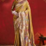 Transcendent Mustard Pure Zari Weaving Banarasi Silk Saree With Phenomenal Blouse Piece