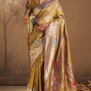 Panoply Mustrad Pure Zari Weaving Banarasi Silk Saree With Rhapsody Blouse Piece