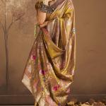 Panoply Mustrad Pure Zari Weaving Banarasi Silk Saree With Rhapsody Blouse Piece