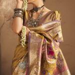 Panoply Mustrad Pure Zari Weaving Banarasi Silk Saree With Rhapsody Blouse Piece