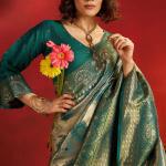 Pleasant Green Kanjivaram Silk Saree With Incredible Blouse Piece