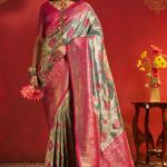 Fancifull Rama Kanjivaram Silk Saree With Staring Blouse Piece
