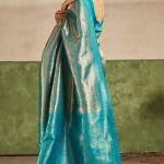 Flameboyant Firozi Kanjivaram Silk Saree With Appealing Blouse Piece