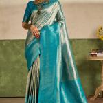 Flameboyant Firozi Kanjivaram Silk Saree With Appealing Blouse Piece