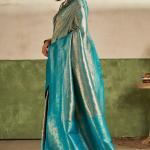 Flameboyant Firozi Kanjivaram Silk Saree With Appealing Blouse Piece