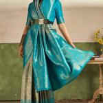 Flameboyant Firozi Kanjivaram Silk Saree With Appealing Blouse Piece