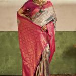 Ebullience Rama Kanjivaram Silk Saree With Extraordinary Blouse Piece