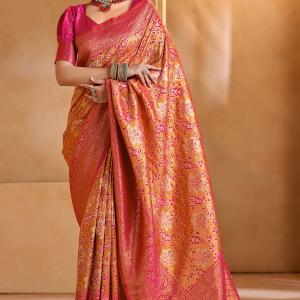 Verdant Dark Pink Kanjivaram Silk Saree With Beautiful Blouse Piece