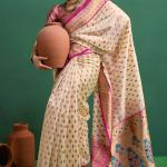Panoply Beige Organza Paithani Silk Saree With Forbearance Blouse Piece
