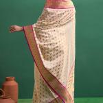 Panoply Beige Organza Paithani Silk Saree With Forbearance Blouse Piece