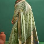 Transcendent Pista Organza Paithani Silk Saree With Diaphanous Blouse Piece