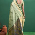 Transcendent Pista Organza Paithani Silk Saree With Diaphanous Blouse Piece