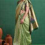 Transcendent Pista Organza Paithani Silk Saree With Diaphanous Blouse Piece