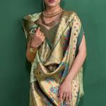 Transcendent Pista Organza Paithani Silk Saree With Diaphanous Blouse Piece