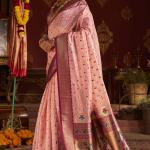 Stylish Baby Pink Organza Paithani Silk Saree With Piquant Blouse Piece