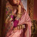 Stylish Baby Pink Organza Paithani Silk Saree With Piquant Blouse Piece