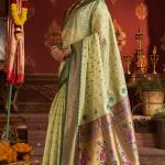 Excellent Pista Organza Paithani Silk Saree With Exceptional Blouse Piece