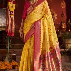 Surpassing Yellow Organza Paithani Silk Saree With Sensational Blouse Piece