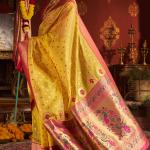 Surpassing Yellow Organza Paithani Silk Saree With Sensational Blouse Piece