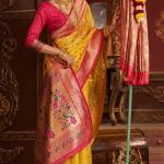 Surpassing Yellow Organza Paithani Silk Saree With Sensational Blouse Piece