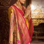 Surpassing Yellow Organza Paithani Silk Saree With Sensational Blouse Piece