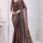 Snazzy Brown Jarkan Work Fandy Silk Saree
