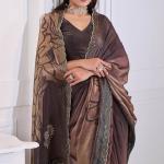 Snazzy Brown Jarkan Work Fandy Silk Saree