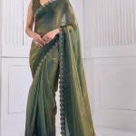 Stylish Green Jarkan Work Fandy Silk Saree