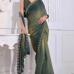 Stylish Green Jarkan Work Fandy Silk Saree