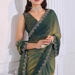 Stylish Green Jarkan Work Fandy Silk Saree
