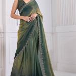 Stylish Green Jarkan Work Fandy Silk Saree