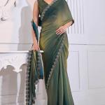 Stylish Green Jarkan Work Fandy Silk Saree