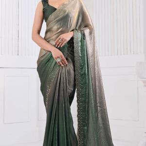 Lovely Green Jarkan Work Fandy Silk Saree
