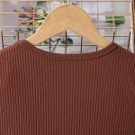 Girls Brown Ribbed Party Dress with Printed Flared Skirt