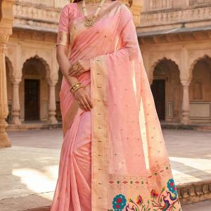 Ideal Baby Pink Paithani Silk Saree With Imaginative Blouse Piece