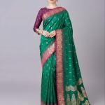Glorious Green Pure Zari Weaving Banarasi Silk Saree With Glamorous Blouse Piece