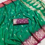 Glorious Green Pure Zari Weaving Banarasi Silk Saree With Glamorous Blouse Piece