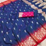 Staggering Navy Blue Pure Zari Weaving Banarasi Silk Saree With Cynosure Blouse Piece