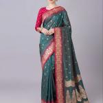 Nemesis Rama Pure Zari Weaving Banarasi Silk Saree With Desuetude Blouse Piece