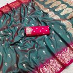 Nemesis Rama Pure Zari Weaving Banarasi Silk Saree With Desuetude Blouse Piece