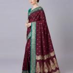 Surreptitious Wine Pure Zari Weaving Banarasi Silk Saree With Comely Blouse Piece