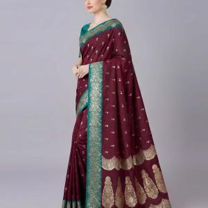 Surreptitious Wine Pure Zari Weaving Banarasi Silk Saree With Comely Blouse Piece